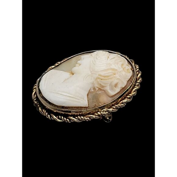 Rolyn 12kgf Carved Shell Cameo Brooch Pendant Signed R INC Vintage Estate - Picture 5 of 16